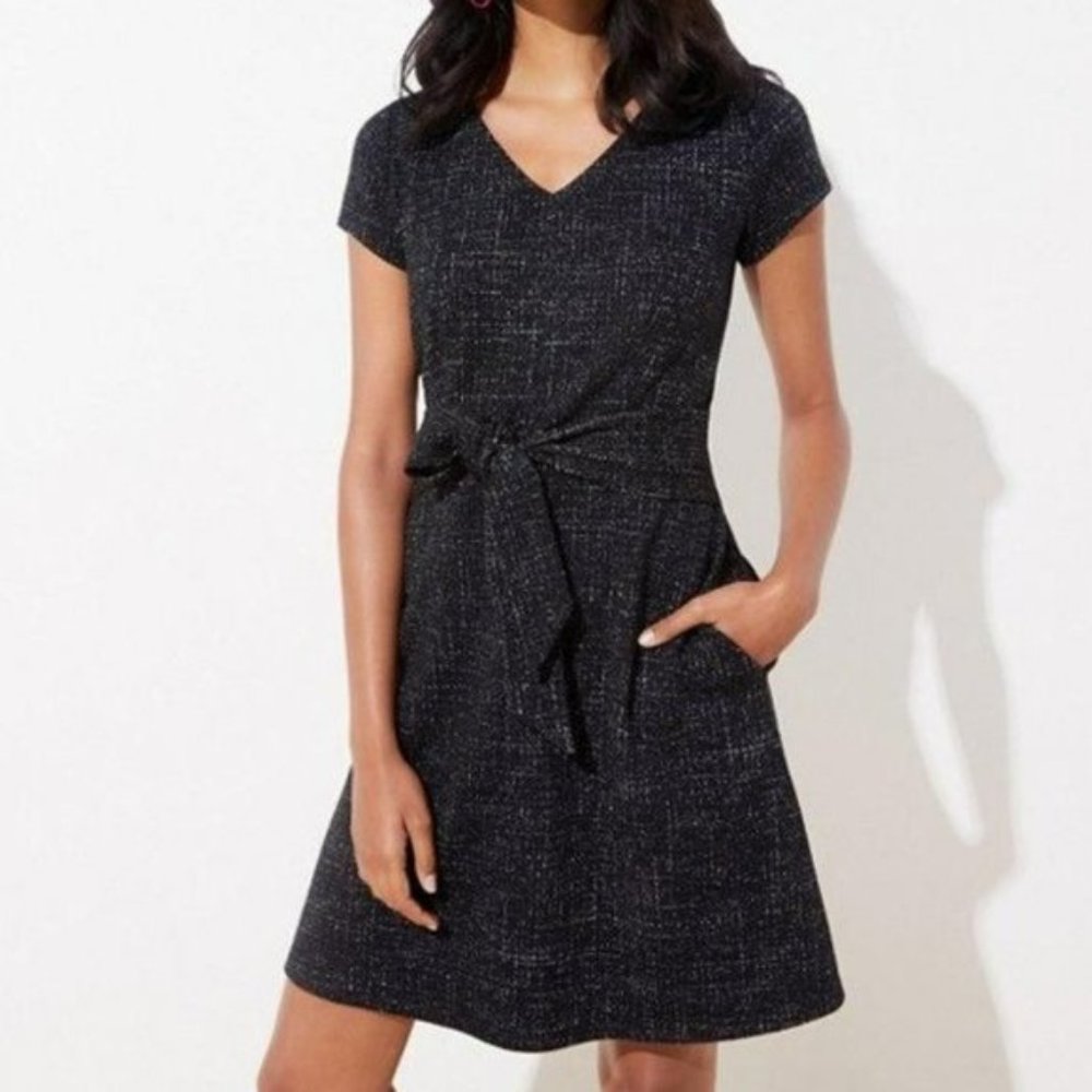 2 /$20 Ann Taylor Loft Shimmer Tweed Tie Waist Dress 12